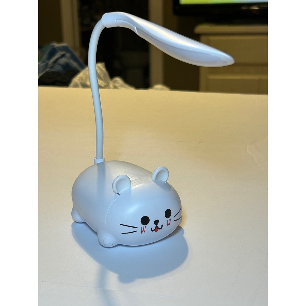 Cute White Cat LED Desk Lamp Rechargeable Flexible Gooseneck Kids Night Light